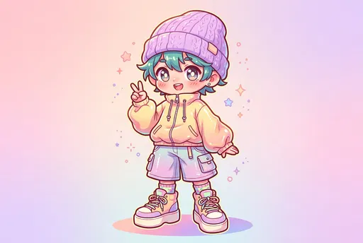 Cute Chibi Character in Pastel Streetwear