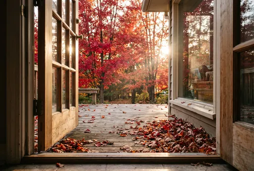 Autumn Porch View Through Open Door