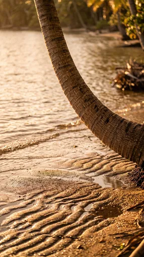 Curved Palm Trunk Over Golden Lagoon