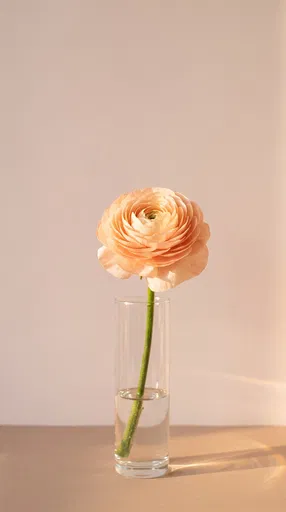 Single Peach Ranunculus in Glass Vase