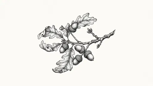 Botanical Ink Drawing of Oak Branch