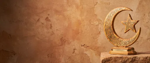 Wooden Islamic Crescent and Star Emblem