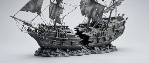 Miniature Grey Resin Pirate Shipwreck Model
