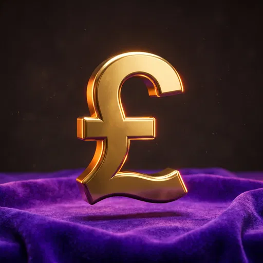 Golden Pound Symbol Over Purple Velvet