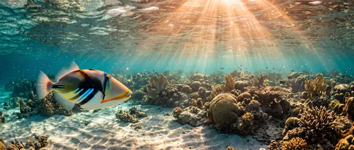 Lagoon Triggerfish Over Sunlit Coral Reef