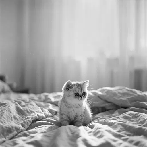 Monochrome Exotic Shorthair Kitten on Bedding