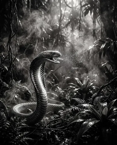 Monochrome Cobra Spraying Venom in Jungle