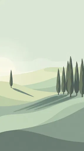 Minimalist Green Hills and Cypress Trees