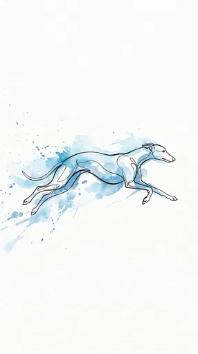 Minimalist Greyhound Line Art with Blue Watercolor