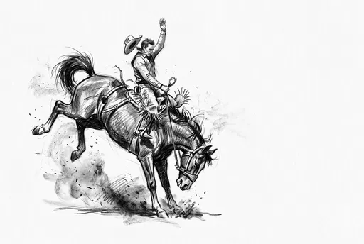 Charcoal Sketch of Cowboy on Bucking Bronco