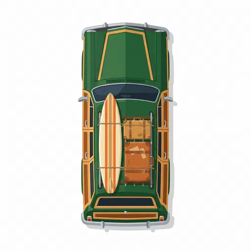 Top-Down Vintage Woodie Station Wagon Illustration
