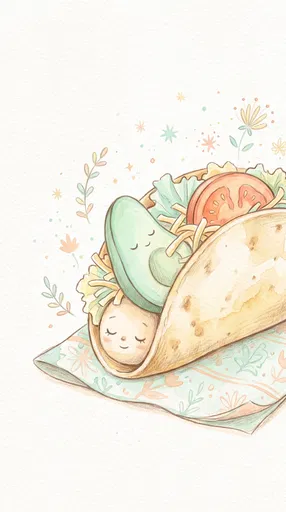 Whimsical Watercolor Sleeping Taco Illustration