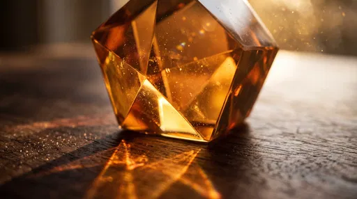 Amber Glass Polyhedron on Wood