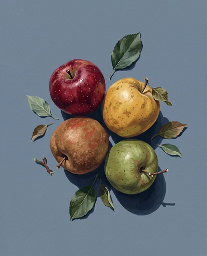 Gouache Illustration of Four Heirloom Apples