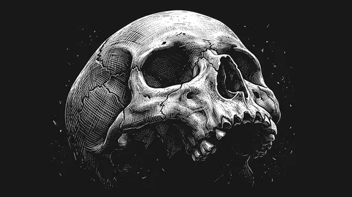 Monochrome Scratchboard Skull Engraving Illustration