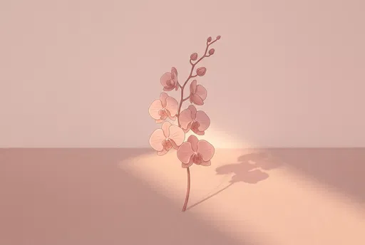 Minimalist Pink Orchid Stem Illustration