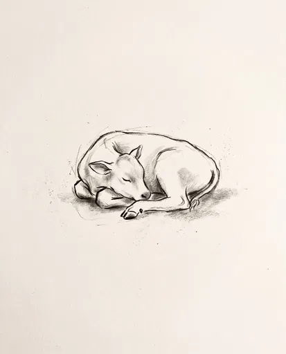 Charcoal Sketch of Sleeping Calf