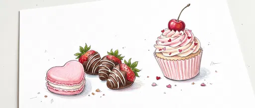 Valentine Sweet Treats Colored Pencil Illustration