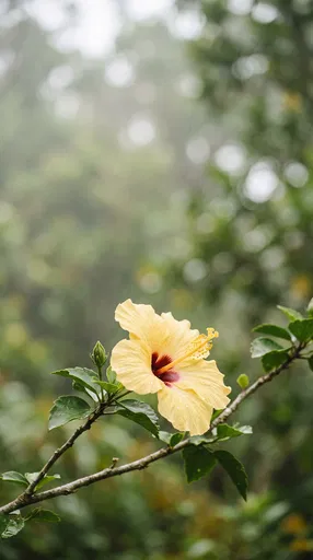 Yellow Hawaiian Hibiscus Blooming on Branch