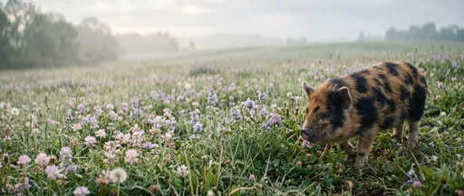 Spotted Piglet in Misty Wildflower Meadow