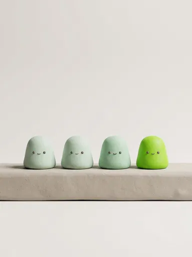 Four Smiling Clay Gumdrop Characters
