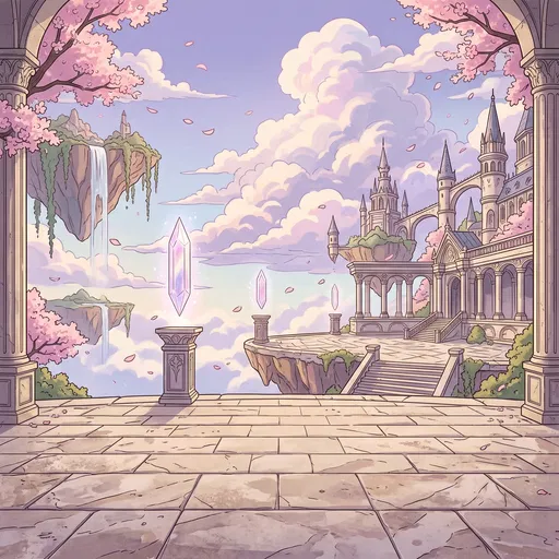 Anime Floating Magical Academy Courtyard Background