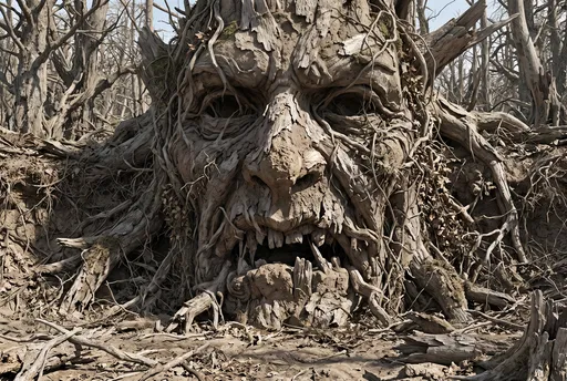 Terrifying Face Formed from Dead Tree Roots