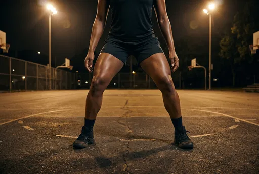 Athlete Holding Defensive Stance On Night Court