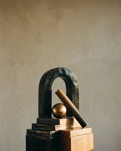 Black and Gold Geometric Ceramic Sculpture