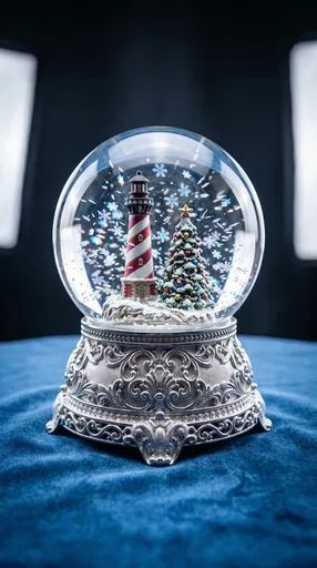 Christmas Lighthouse and Tree Snow Globe