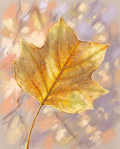 Golden Autumn Leaf Chalk Pastel Illustration