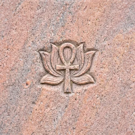 Rose Granite Ankh and Lotus Carving
