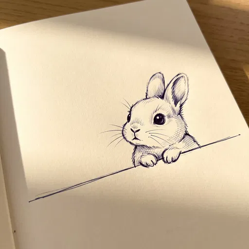 Ballpoint Pen Sketch of Peeking Bunny