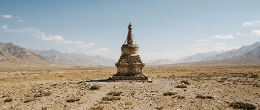 Stone Stupa on Arid Mountain Plateau