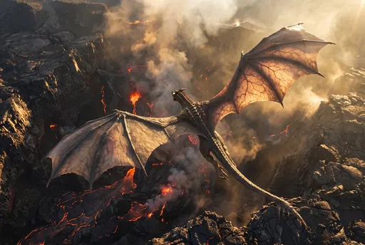 Dragon Gliding Over Volcanic Canyon