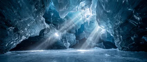 Sunlight Piercing Blue Glacial Ice Cavern