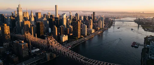 Aerial View of Manhattan Skyline at Dawn