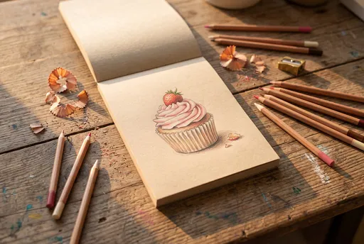Colored Pencil Cupcake Drawing in Sketchbook