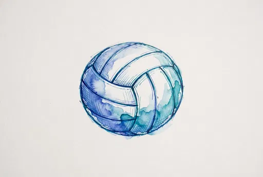 Blue and Teal Ink Volleyball Sketch
