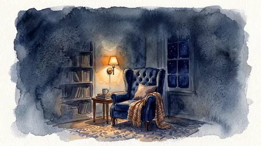 Watercolor Cozy Navy Wingback Reading Chair