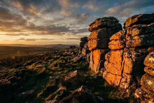 Granite Tors on Moorland at Sunset