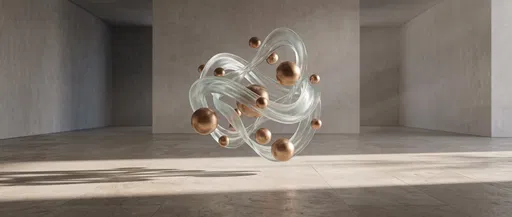Floating Glass Ribbons and Bronze Spheres