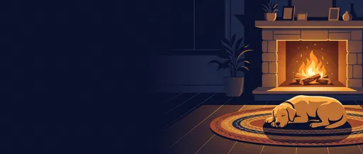 Yellow Labrador Sleeping by Fireplace Banner