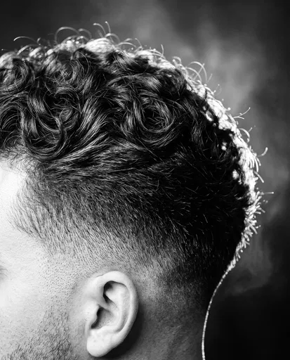 Monochrome Close-Up of Men's Wavy Fade Haircut