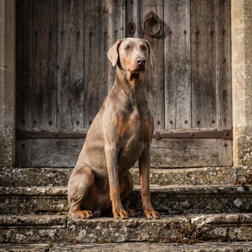 Fawn Doberman Sitting on Stone Steps