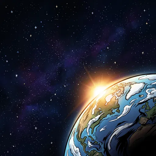 Comic Style Earth Sunrise in Space
