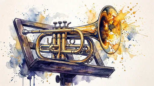 Watercolor Brass Mellophone on Music Stand