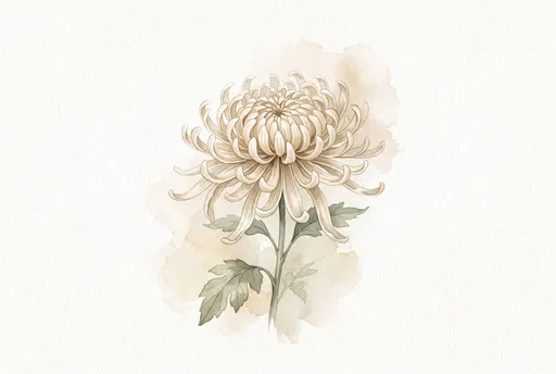 Creamy Beige Chrysanthemum Watercolor Illustration