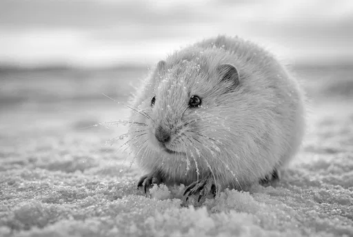 Monochrome Close-Up of White Arctic Lemming