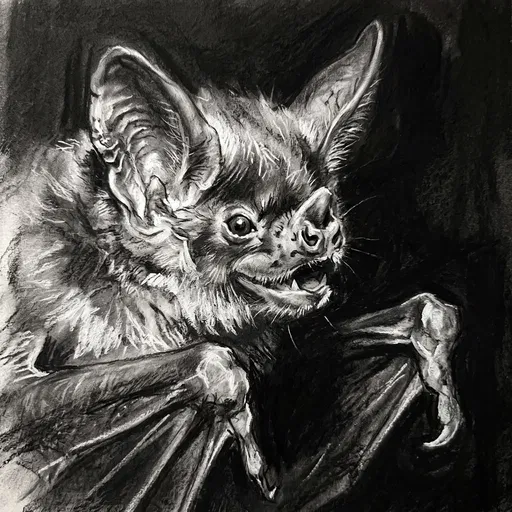 Monochrome Charcoal Portrait of a Bat